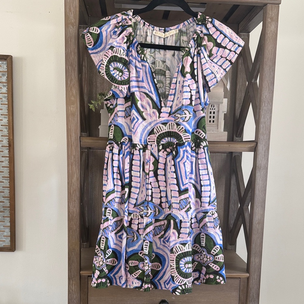 Marie Oliver Pink and Blue Patterned Mini Dress